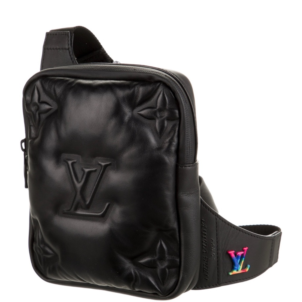 💐 LOUIS VUITTON Black Monogram Puffy Lambskin Leather A4 Asymmetrical Sling Bag